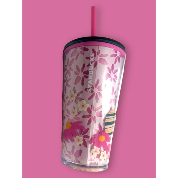 Starbucks 2023 Easter Spring Pink Mod Bunny Floral Tumbler 16oz Grande Cup NWT - Picture 4 of 12